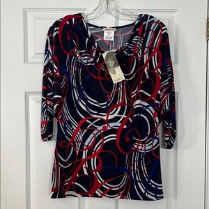 Kim & Co Women's Swirl Pattern Blouse - Red, Blue, White